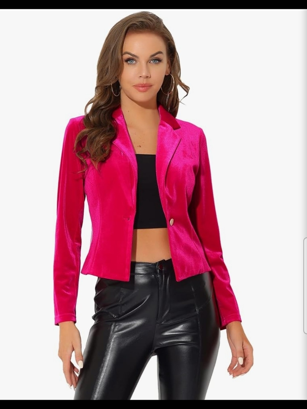 Allegra K Fuchsia Velvet Blazer Jacket - Picture 2 of 5